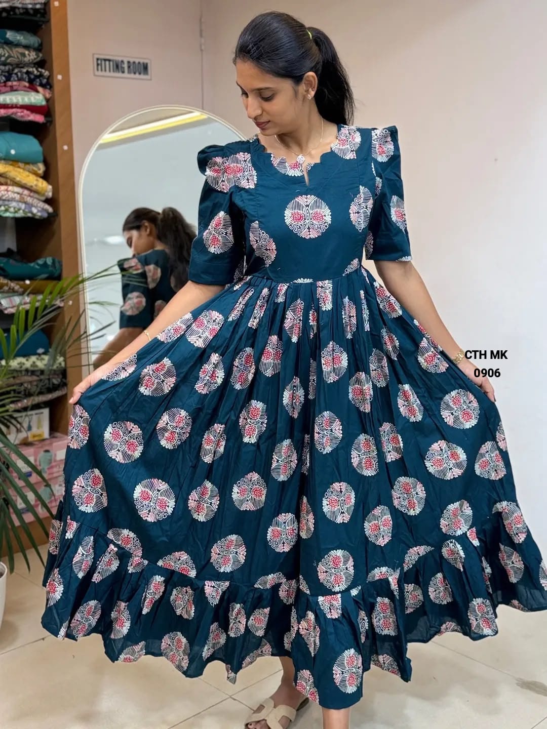 Trending Floral Print Cotton Midi Gown